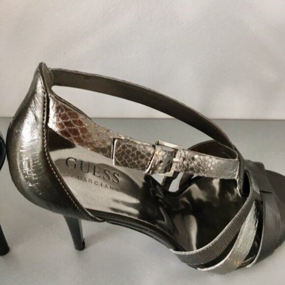 Gorgeous Guess Marciano pewter/silver strappy leather heels size 7.5 - Picture 12 of 16